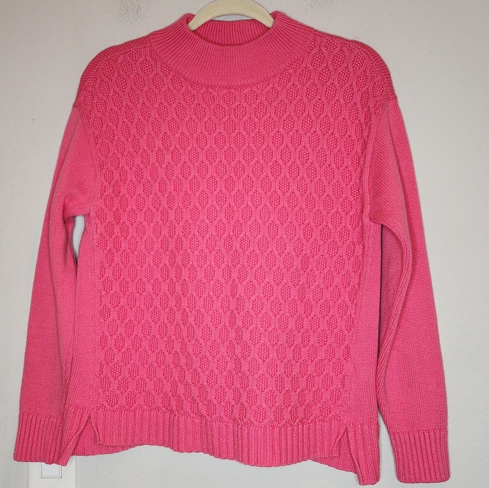 Talbots Pink Knit Mockneck Sweater Textured Size Medium Cozy Cottagecore